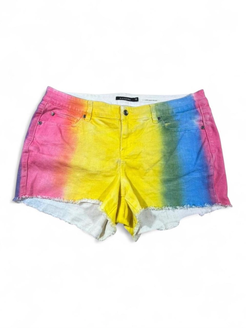 Rainbow Blackheart Low Rise Denim Shorts Size 18 Scene Y2K Festival Rave
